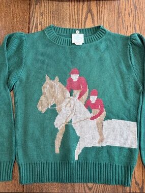 Vintage 90’s Green Equestrian Intarsia Crewneck Sweater - Girls